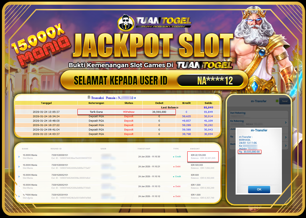 TUANTOGEL JACKPOT SLOT 15.000X MANIA Rp30.500.000,- LUNAS